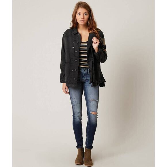 Free People Embellished Black Military Utilitarian Shirt Jacket Eagle Size M - Picture 5 of 15